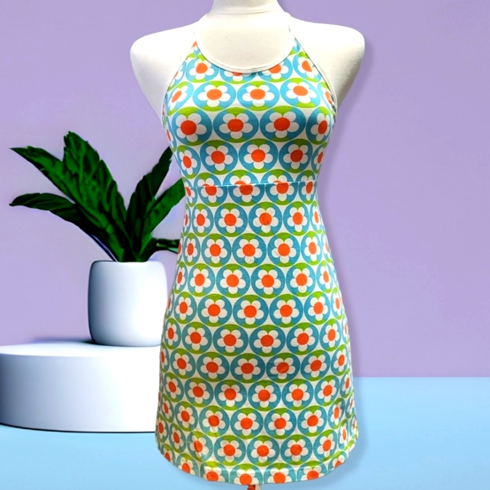 Vintage 90s Y2K ESPRIT Retro Flower Print Bodycon Mini Dress Size M